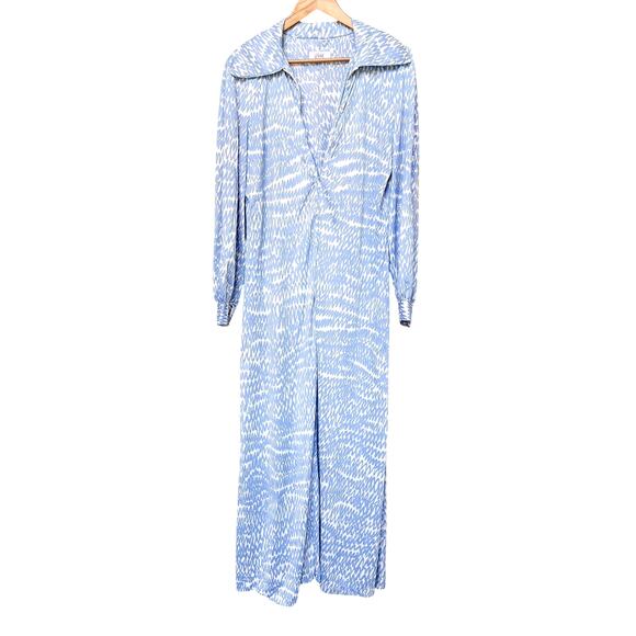 Vintage Vera for Formfit Rogers Caftan L Blue White 70s Robe Coverup Coastal - Picture 1 of 8